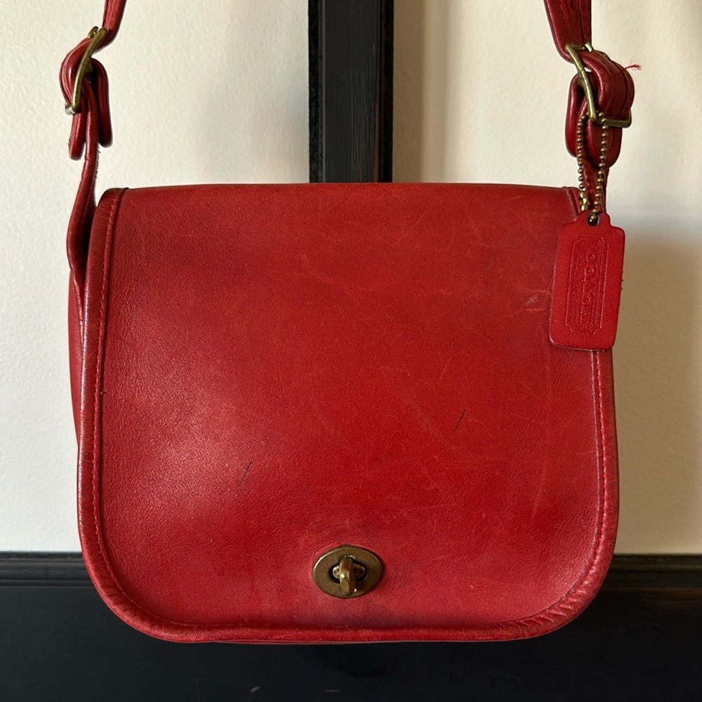 Vintage Red COACH Leather Shoulder Bag | Made in NYC